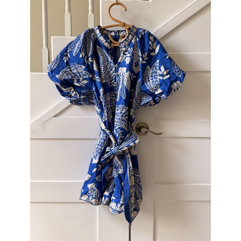 Farm Rio Blue & White Printed Belted Dress — XL — NWT